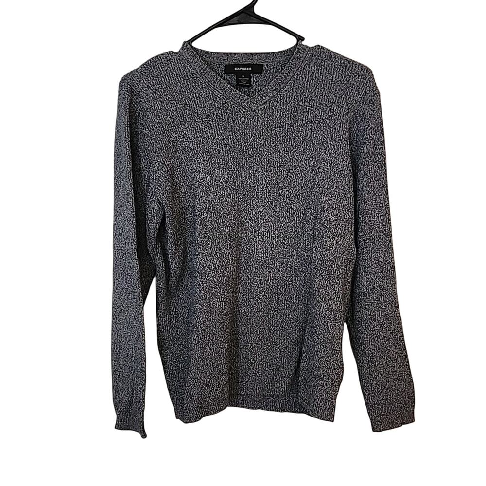Express Gray Heathered V-Neck Sweater, Medium